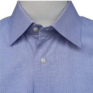 BOGGI Milano SZ 42 Slim Fit Blue & White Pattern Men's Button Up Shirt Cotton